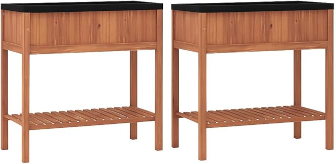 Giantex Raised Garden Bed Wood Planter Box with Plant Stand &amp Black Liner 40x20x39 Raised Bed for Indoor Outdoor Plants Vegetables Flower Herbs Fruit Gardening (2Reddish Brown)