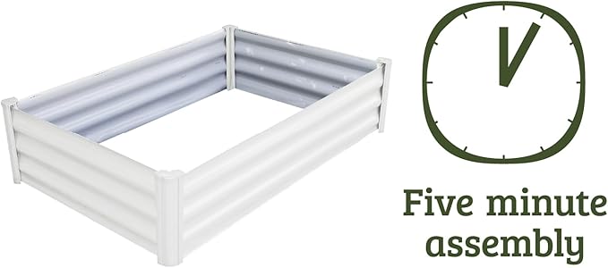 ABSCO The Organic Garden Co. Premium Galvanized DIY 4' x 3' Rectangle Garden Bed with Easy Assembly Superior Drainage Surfmist White Steel Metal Planter Box 12 Walls for All Plants
