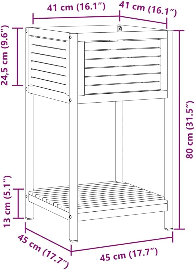 Garden Planter Brown Solid Acacia Wood Powder-Coated Steel 17.7x17.7x31.5 Inch Raised Garden Bed for Outdoor Plants