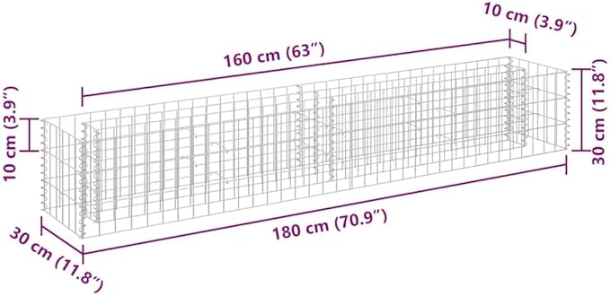Gabion Raised Bed Silver Galvanized Steel 70.9 x 70.9 x 11.8 Inch Large Heavy Duty Planter Box for Outdoor Plants Garden Beds Outdoor Durable Metal Steel