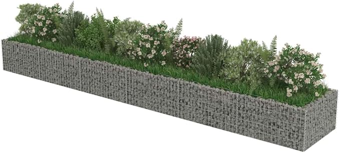 YAFF Large Galvanized Steel Gabion Raised Bed for Outdoor Gardening Rectangular Silver 212.6x35.4x19.7 Inches