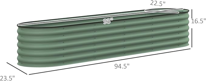 Galvanized Metal Raised Garden Bed Kit - 7.9' x 2' x 1.4' - Outdoor Elevated Planter Box for Growing Flowers Herbs &amp Vegetables Green