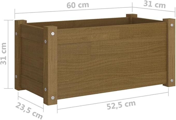 Honey Brown Solid Pinewood Garden Planter 23.6 Inch Outdoor Rectangular Raised Bed for Flowers Vegetables Herbs Durable