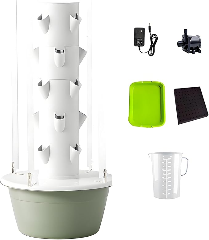 Hydroponic Tower Growing Sytem with Pump and Movable Water Tank Indoor Vertical Gardening Grow Kit Hydroponics Tower Garden for Indoor Herbs Fruits and Vegetables Green-5Layer