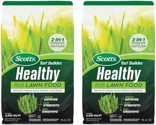 Scotts Turf Builder Healthy Plus Lawn Food 2-in-1 Fungicide and Fertilizer Helps Grass Withstand Summer Stress 4000 sq. ft. 13.70 lbs. (Pack of 2)