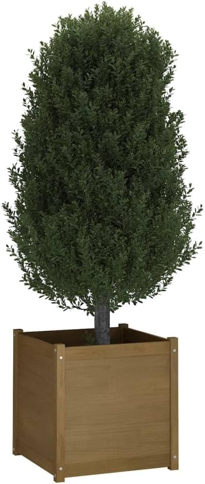 Garden PlanterIndustrial Rustic PlantersVegetable PlantersPlant Privacy FenceBackyard Raised BedsHerb Plantersfor PatioOutdoorYard DecorationHoney Brown 23.6x23.6x23.6 Solid Wood Pine