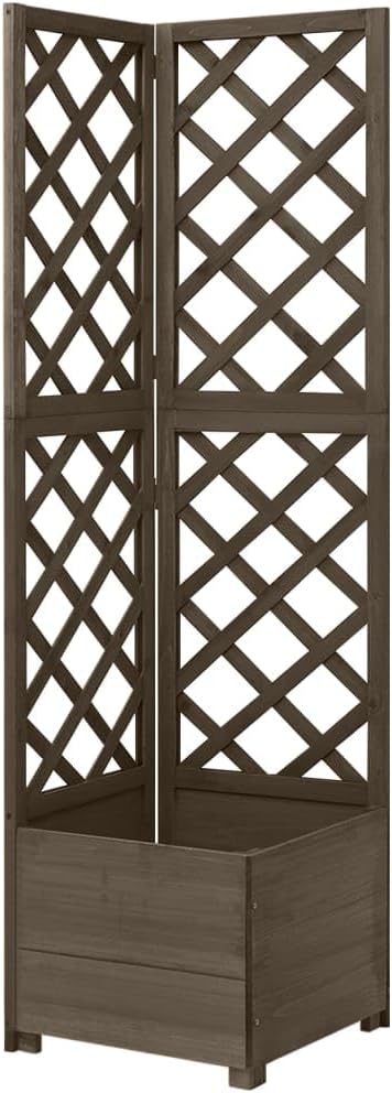 Corner Trellis Planter Grey Solid Fir Wood 15.7x15.7x59.1 in Square Raised Garden Bed for Outdoor Plants Space-Saving Design