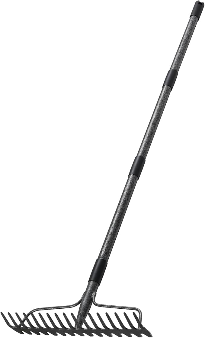 63'' Bow Rake 17 Tines Metal Head Rakes with Stainless Steel HandleHeavy Duty Garden Rake for Loosening Soil Gathering Leaf Leveling Lawn Farming Land Management Yarn Thatch Rake