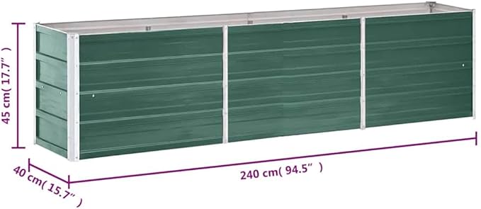 Garden Raised Bed Planter Box Outdoor Steel Planter for Growing Flowers Herbs and Vegetables Galvanized Steel 94.5x15.7x17.7 Green-384