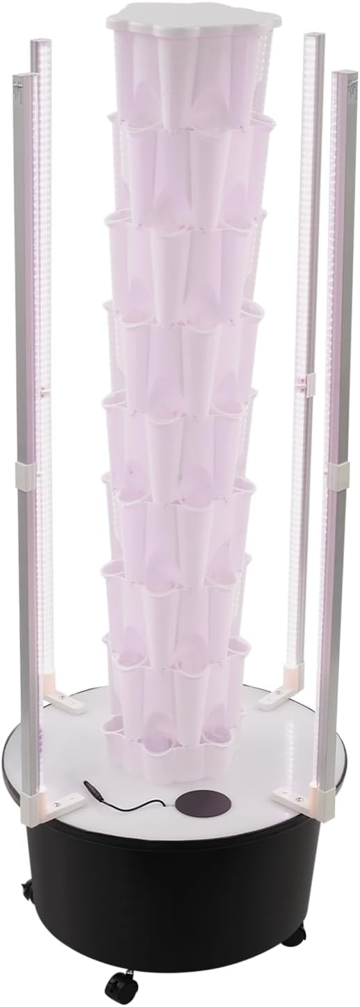 Hydroponics Growing System Kit with LED Grow Lights Hydroponic Tower Lettuce Growing Garden Indoor Herb Garden Vegetable Tower with 48 Planting Holes (8 Layer)