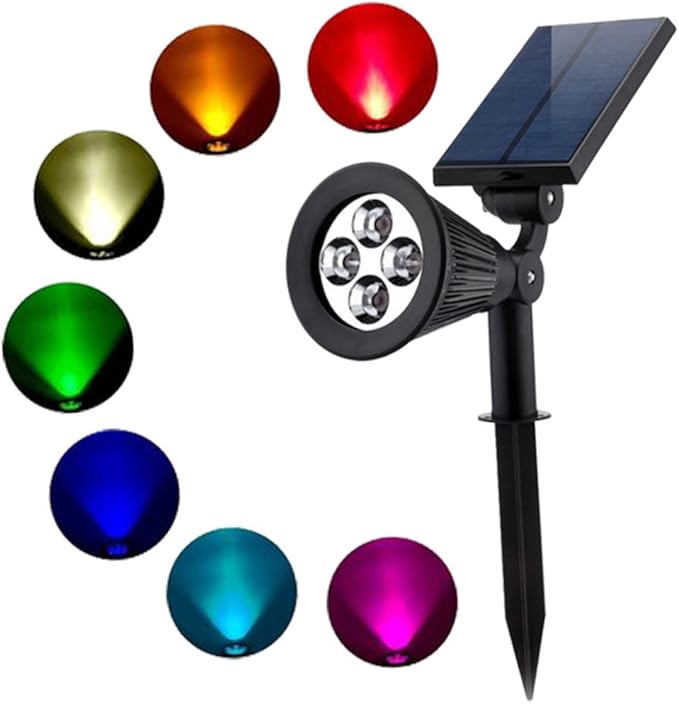 VILLCASE 2 Pcs Waterproof Solar Spotlights 4 LEDs RGB Landscape Lamp for Outdoor Lawn and Garden Solar Powered Ground Plug Light for Pathway and Patio
