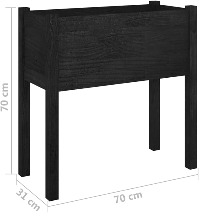 Garden Planter Set of 2 Black Solid Pinewood Raised Garden Beds for Outdoor Plants 27.6x12.2x27.6in Rectangular Planter Boxes for Gardening