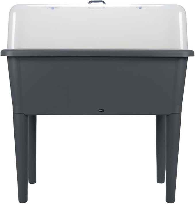 13.2 Gallon Self Watering Raised Garden Bed with or Without Transparent Ventilation Lid Greenhouse Planter Box with Legs for Indoor/Outdoor Use Ideal for Herbs &amp Vegetables (Grey with Lid)