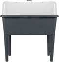 13.2 Gallon Self Watering Raised Garden Bed with or Without Transparent Ventilation Lid Greenhouse Planter Box with Legs for Indoor/Outdoor Use Ideal for Herbs &amp Vegetables (Grey with Lid)