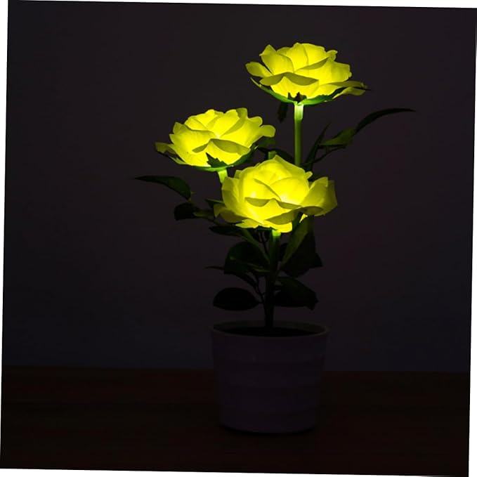 BESPORTBLE Solar Rose Flower Pot Light Led Lights Yellow Nightlight for Decoration Bonsai Lamp for Home Office Garden Hotel Use