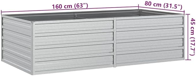 Garden Raised Bed Silver Galvanized Steel 63x63x17.7 Inch Large Rectangular Outdoor Planter Box for Vegetables Herbs Flowers Patio Terrace