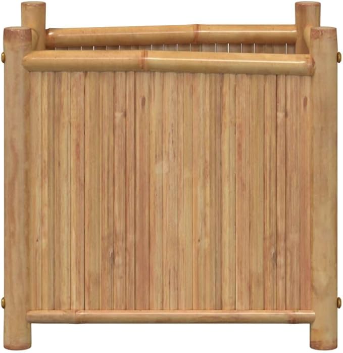 Natural Bamboo Raised Planter Box 15.7 in Cube Indoor Outdoor Elevated Garden Bed for Flowers Herbs Vegetables Beige Patios Balconies and Living Rooms