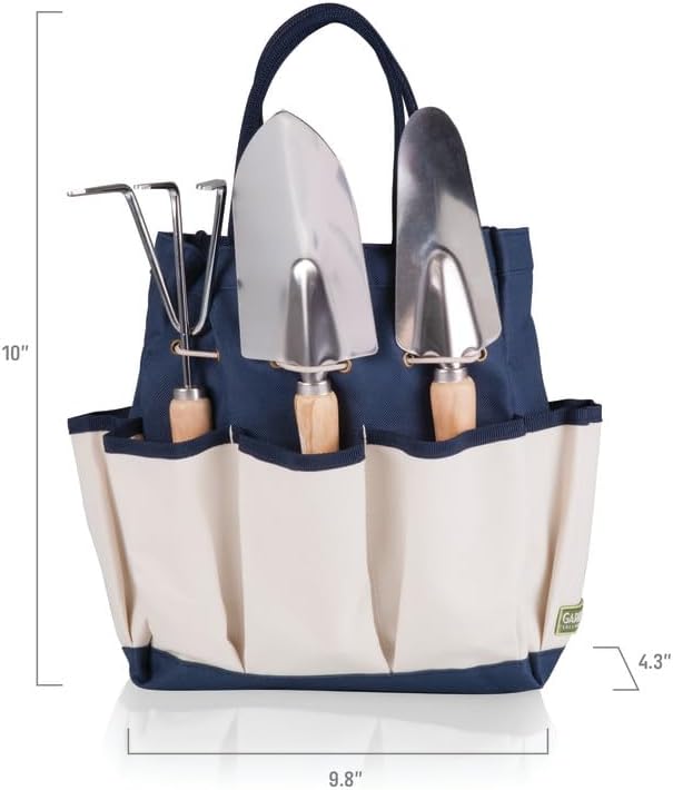 Picnic TIME Disney Mickey Mouse &amp Minnie Mouse Garden Bag with Tool Set Garden Tool Organizer Bag Gardening Tools Gifts for Women and Men (Navy Blue with Beige Accents)