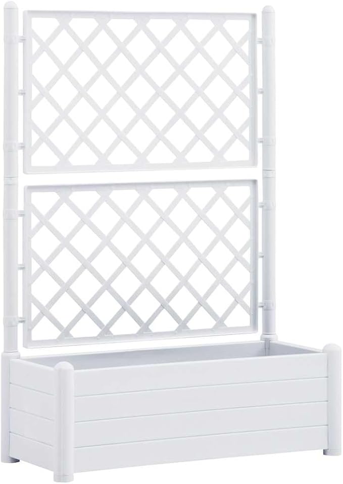 Large Garden Planter White Polypropylene UV-Resistant 39.4 x 16.9 x 55.9 in for Climbing Plants Outdoor Patio Balcony