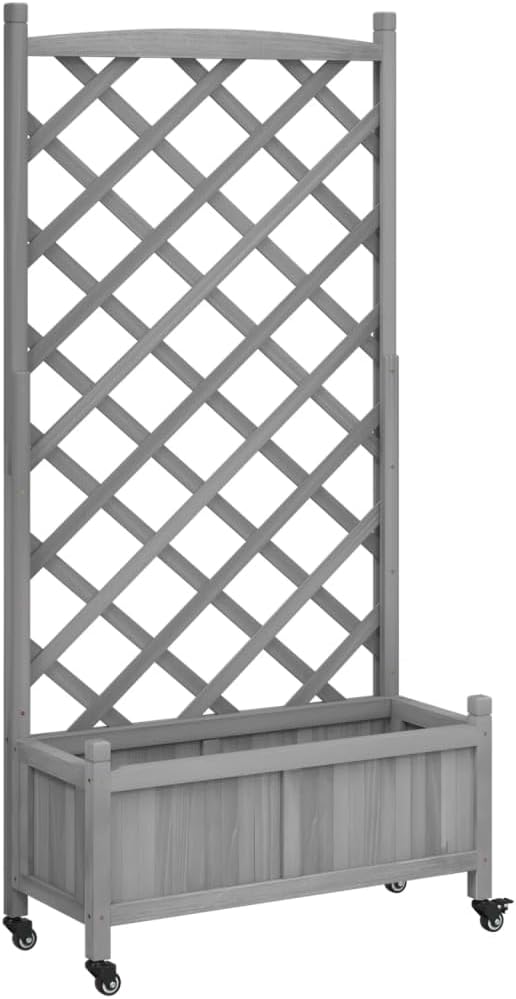 Rustic Grey Raised Garden Planter Box on Wheels 62 Tall Wooden Elevated Planter with Trellis for Patio Balcony Outdoor Herb Flower Bed