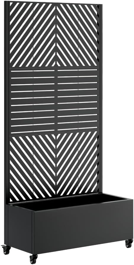 Heavy-Duty Metal Planter Box with Built-in Trellis for Climbing Plants Vegetables and Vines – Rust-Resistant Raised Garden Bed with Drainage and Mobility Features (Black-1)