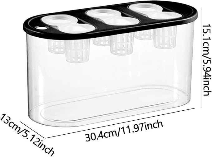 Hydroponics Grower Box Desktop Micro Landscape Tank with 6 Holes Indoor Tabletop Mini Aquarium for Vegetables Plants and Fish- Black