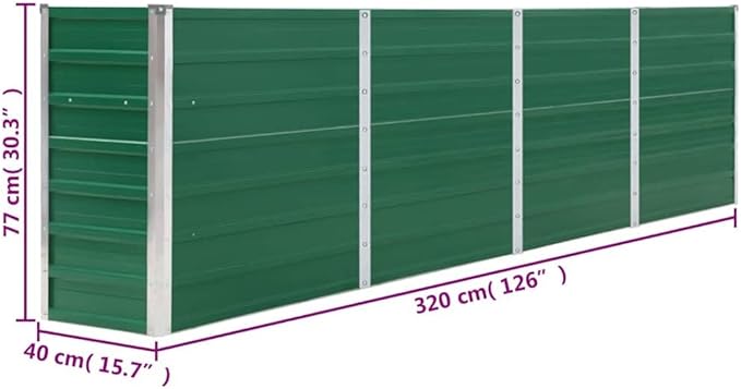 vidaXL Garden Raised Bed Galvanised Steel Rectangular Garden Planter for Flowers and Planters Bottomless Raised Flower Bed Weather-Resistant Green 126x15.7x30.3