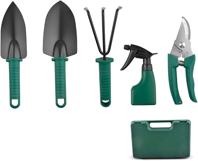 Garden Tool Set with Storage Case 5pcs Portable Gardening Shovel Harrow Pruner for Flower Planting and Outdoor Lawn Care