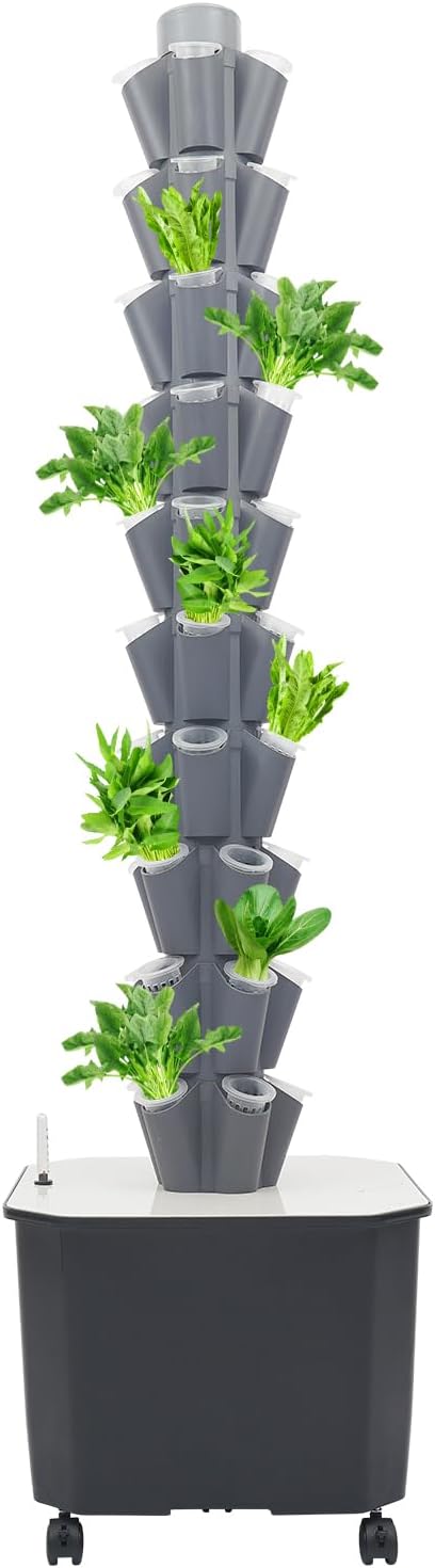 50 Pots Hydroponic Tower Growing System 10 Layers Movable Vertical Hydroponics Tower Garden Growing System Space Saving Indoor Plants Smart Garden for Gardening Lover