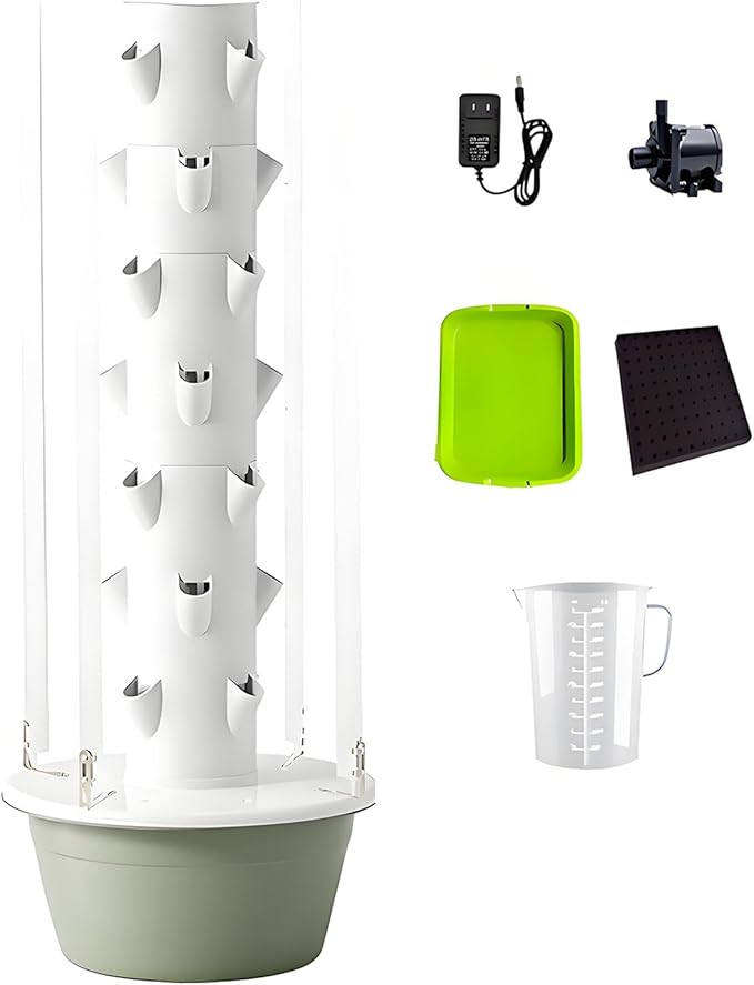 Hydroponic Tower Growing Sytem with Pump and Movable Water Tank Indoor Vertical Gardening Grow Kit Hydroponics Tower Garden for Indoor Herbs Fruits and Vegetables Green-7Layer