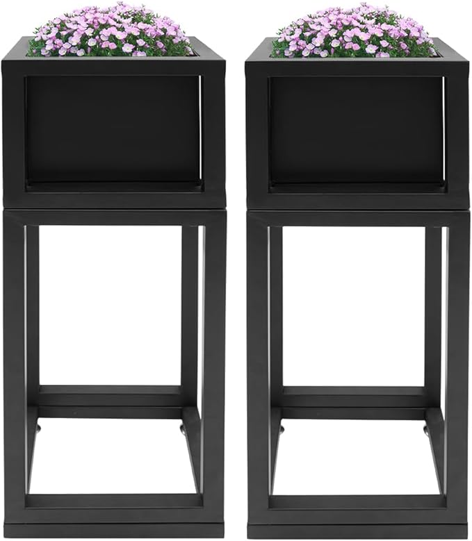 2pcs Raised Garden Bed Standing Metal Growing Bed Planter Box Stand with Legs for Backyard Patio Balcony Outdoors or Indoors
