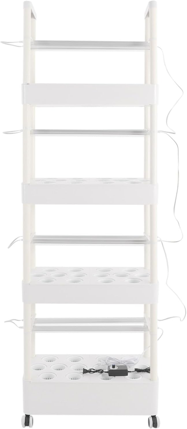 4 Tiers Hydroponic Growing Tower with Lights 56 Pods Vertical Planter Visible Water Level Window Indoor Garden Hydroponics Growing System Kit for Vegetables Flowers Fruits-White