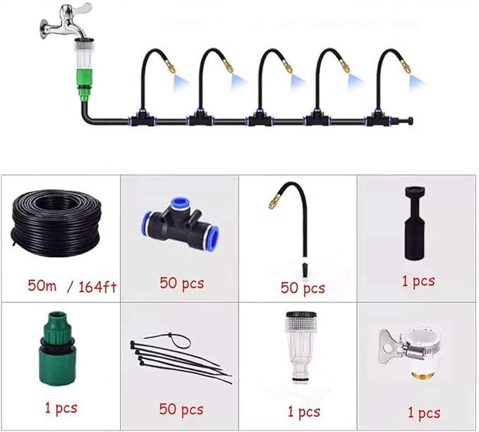 Automatic Drip Irrigation Kits 360°Adjustable Hose with Adjustable Nozzle Automatic Irrigation Garden Plant Watering Kit for Lawn Garden Patio(50m/164ft)