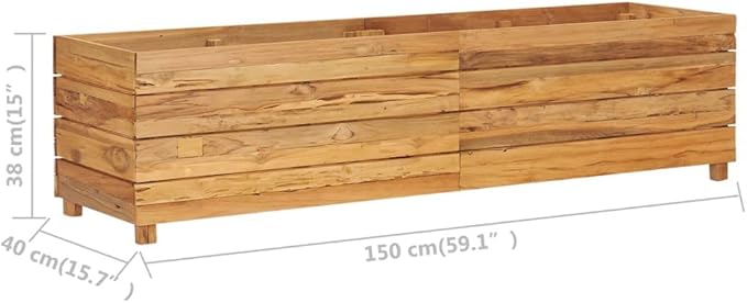 Raised Bed 59.1x15.7x15 Solid Wood Teak and SteelRaised Garden BedOutdoor Planters for Flower Herb Garden