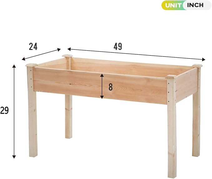 Raised Garden Bed Elevated Wood Planter Box Outdoor and Indoor Planter Box 49Lx24Wx29H Patio Garden Grow Bed for Vegetable Flower