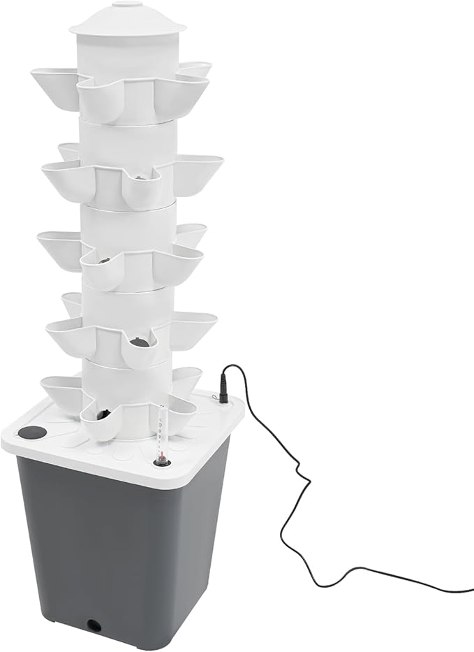 Hydroponic Tower Vertical Planter Tower Hydroponics Growing System Kit Food Grade Home Gardening Mechanism with 25 Pods (Grey)
