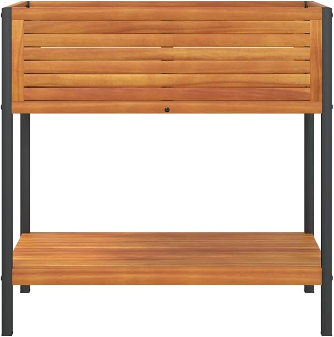 Garden Planter with Shelf Standing Planter Raised Flower Bed Gardening Box Garden beds Outdoor Suitable for Nursery Corridor Orchard Courtyard 31.5x17.7x31.5 Solid Wood Acacia and Steel