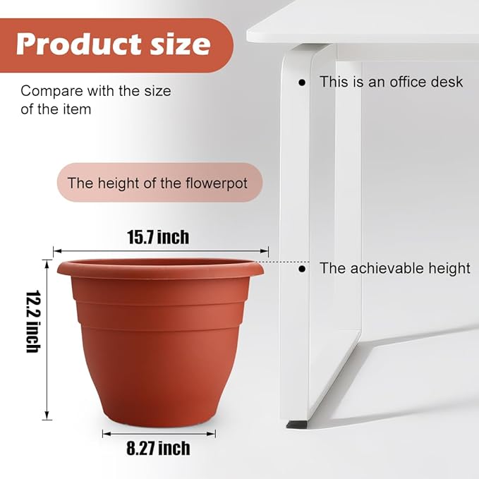 3 Pack Large 16 Inch Plastic Plant Pots for Outdoor PlantsDurable &amp Lightweight Flower Pots with Drainage HolesWeather-Resistant Large Planters for Patio Garden(Brick Red)