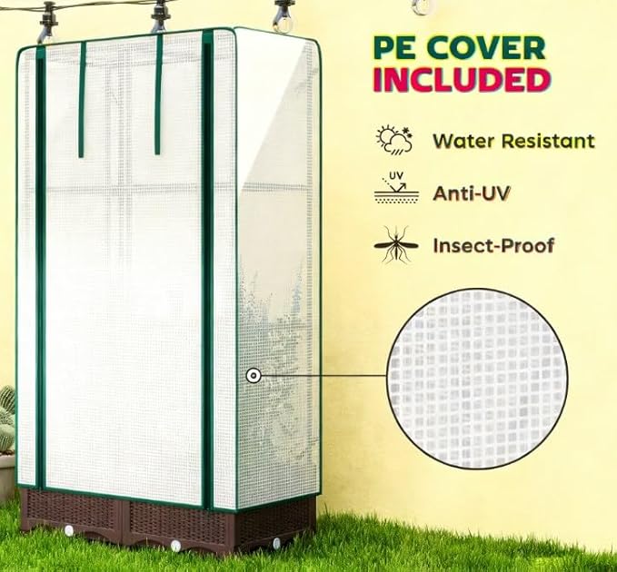 Outdoor Plant BoxGarden Bed with Trelliswith CoverDrainage Holes and Zipper Door