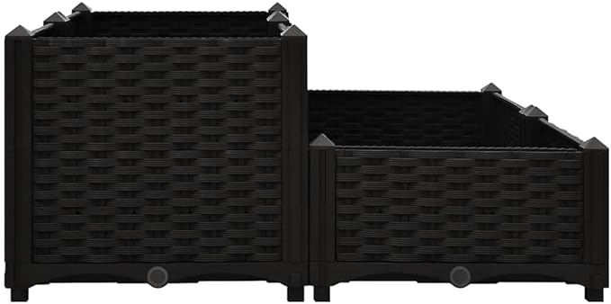 Raised Garden Bed 31.5x31.5x15 Black Polypropylene Outdoor Planter Box for Vegetables Herbs Flowers Gardening