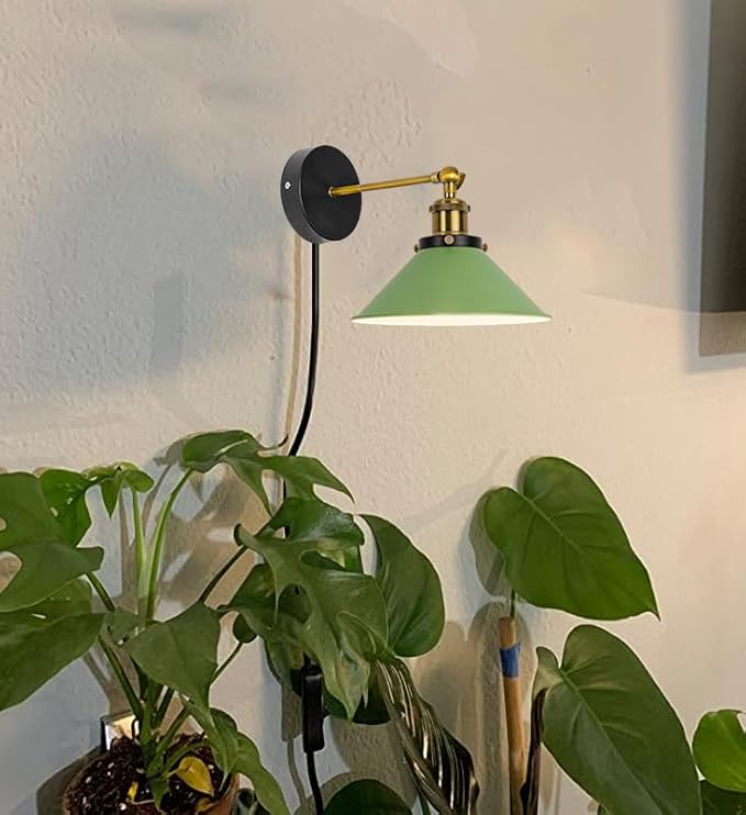 2-Pack Hook Type Wall Mounted Plant Light Full Spectrum 25W 6000K White Light Vintage Green Metal Adjusted Angle Timing Wall Lamps for Plants Flowers Indoor Growing