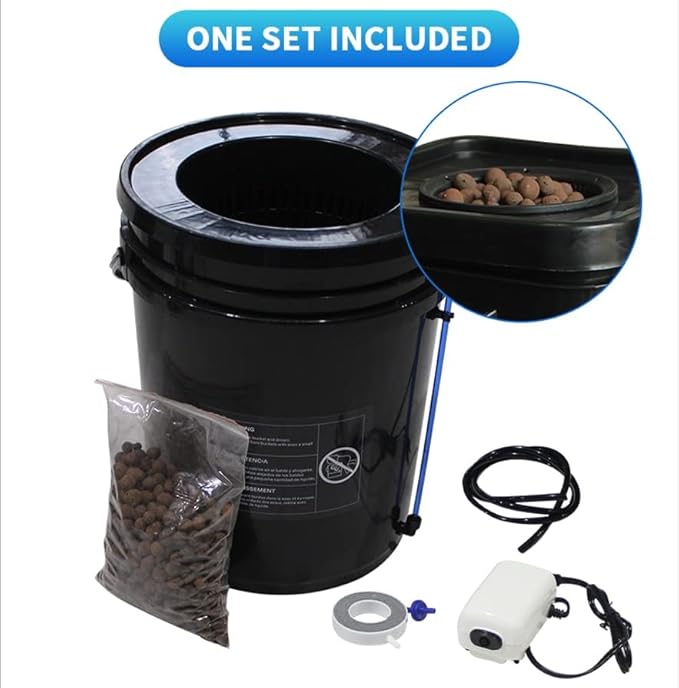 GROZY Hydroponics Growing System 5 Gallon DWC hydroponic System kit 20L One Bucket DWC Kit with 20cm Net Pot 120V Air Pump Air Stone &amp Water Level Indicator Indoor Garden