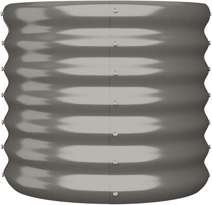 Garden Planter Grey Powder-Coated Steel 15.7 inch Medium Round Outdoor Indoor Plant Pot Durable Weather Resistant for Patio Balcony