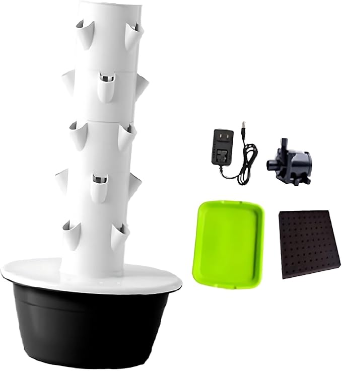 Hydroponic Tower Indoor/Outdoor Smart GardenHydroponic Germination Kit Gardening Loverwith Pumpwith Seedling Tray Planting Cottonfor BalconiesCourtyardsRoofs. Black-5layers