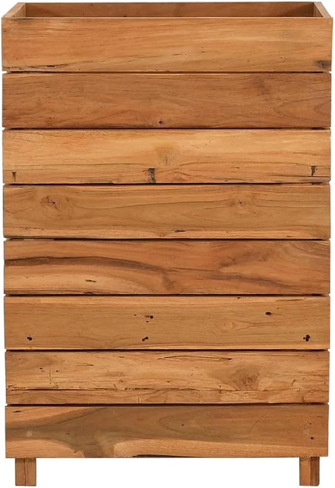 vidaXL Raised Bed - Recycled Teak and Steel Planter Box Adjustable Rack 19.7x15.7x28.3 for Indoor Outdoor Garden Balcony Patio
