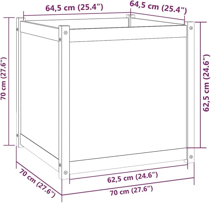 Garden Planter Natural Pine Solid Pinewood 27.6 in Square Outdoor Raised Garden Bed for Flowers Herbs Vegetables Durable