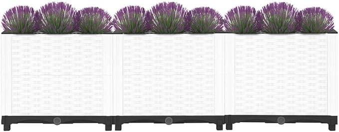 White Polypropylene Raised Garden Bed 47.2x15.7x15.0 in Durable Outdoor Planter Box with Rattan Texture for Vegetables Herbs