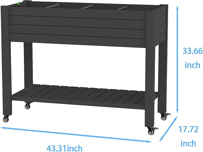 43 Elevated Garden Bed with Wheels &amp Legs 78L/21 Gal Large Raised Planter Box with Drainage &amp Water Level Indicator Mobile Herb Garden Kit for Patio &amp Balcony Black