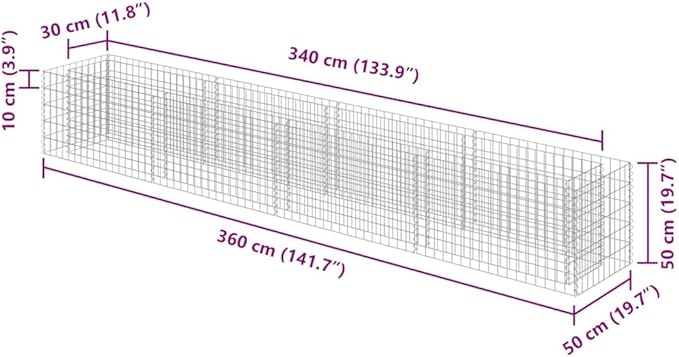 Gabion Raised Garden Bed Silver Galvanized Steel Planter Box 141.7x19.7x19.7 Inch Outdoor Planter for Flowers &amp Shrubs