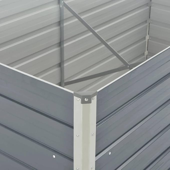 Grey Galvanized Raised Garden Bed 63 x 63 x 30.3 in Metal Raised Planter Box for Vegetables Flowers Herbs on Patio Lawn Balcony